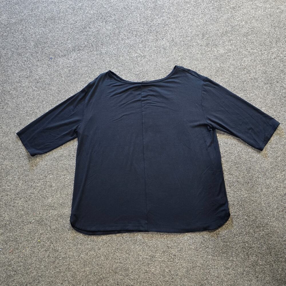 J Jill Top Womens Size Large Blue Stretchy 3/4 Sleeve Round Neck Wearever Casual